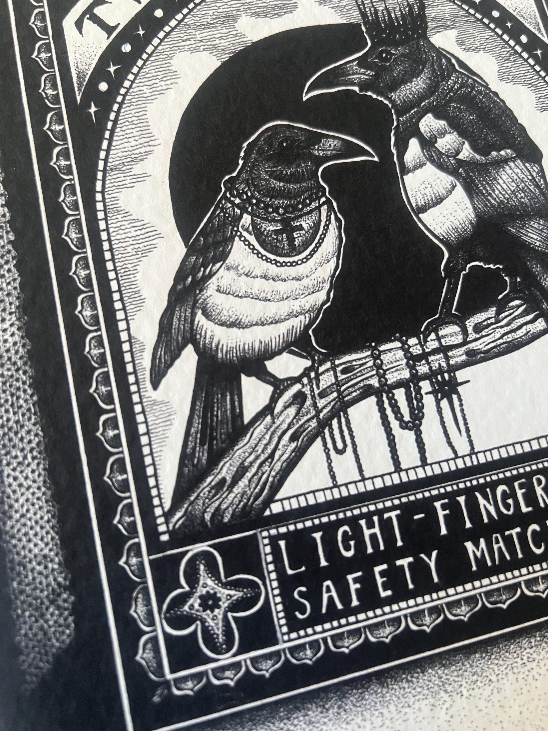 Magpie Art Print, A4 wall art, blackwork dotwork drawing, Matchbox Design