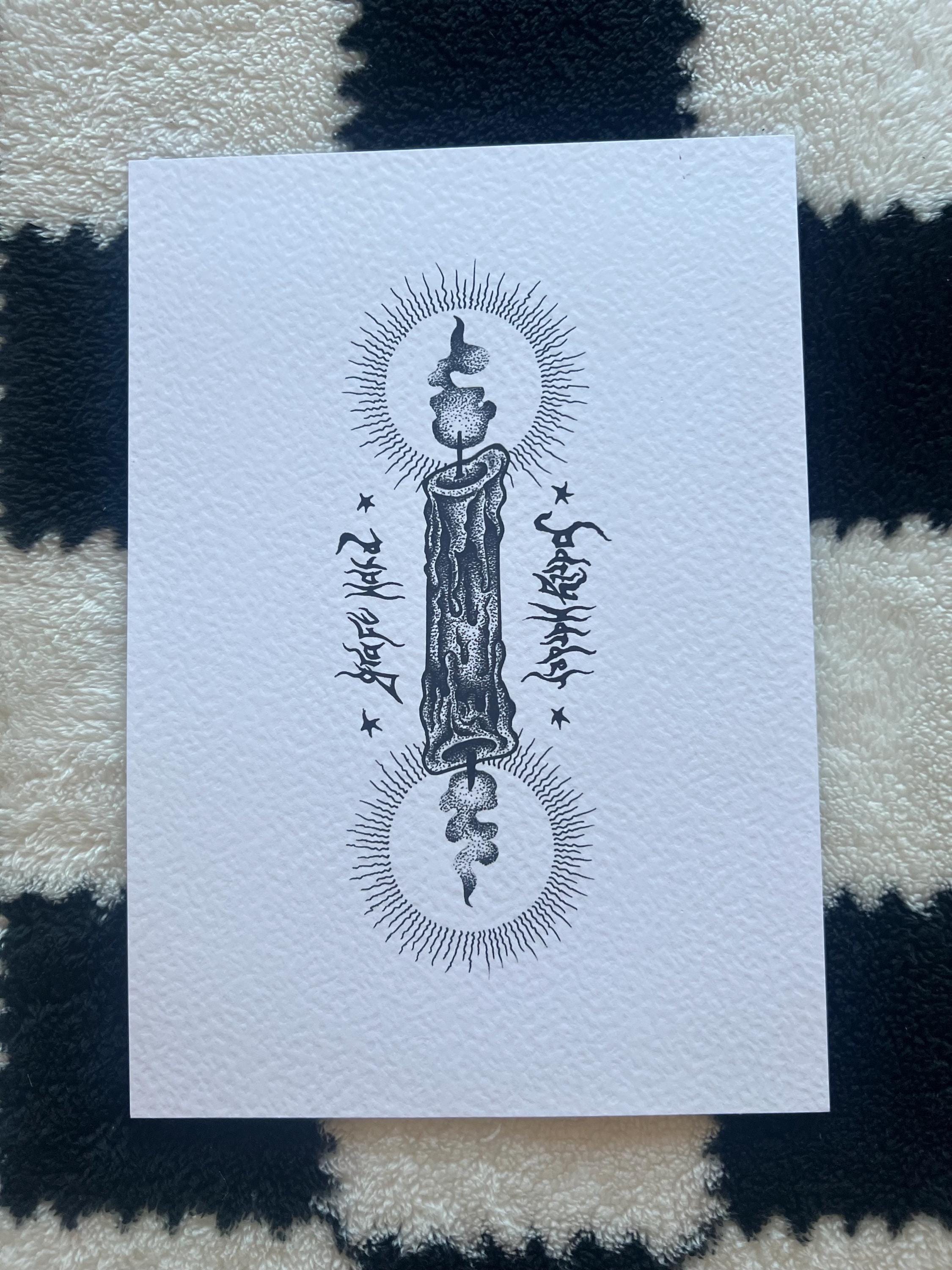 Gothic Candle Art Print Illustration, Black Dotwork A4 Poster