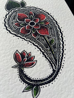 Paisley Wall Art, floral illustration print, A5 black dotwork