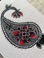 Paisley Wall Art, floral illustration print, A5 black dotwork