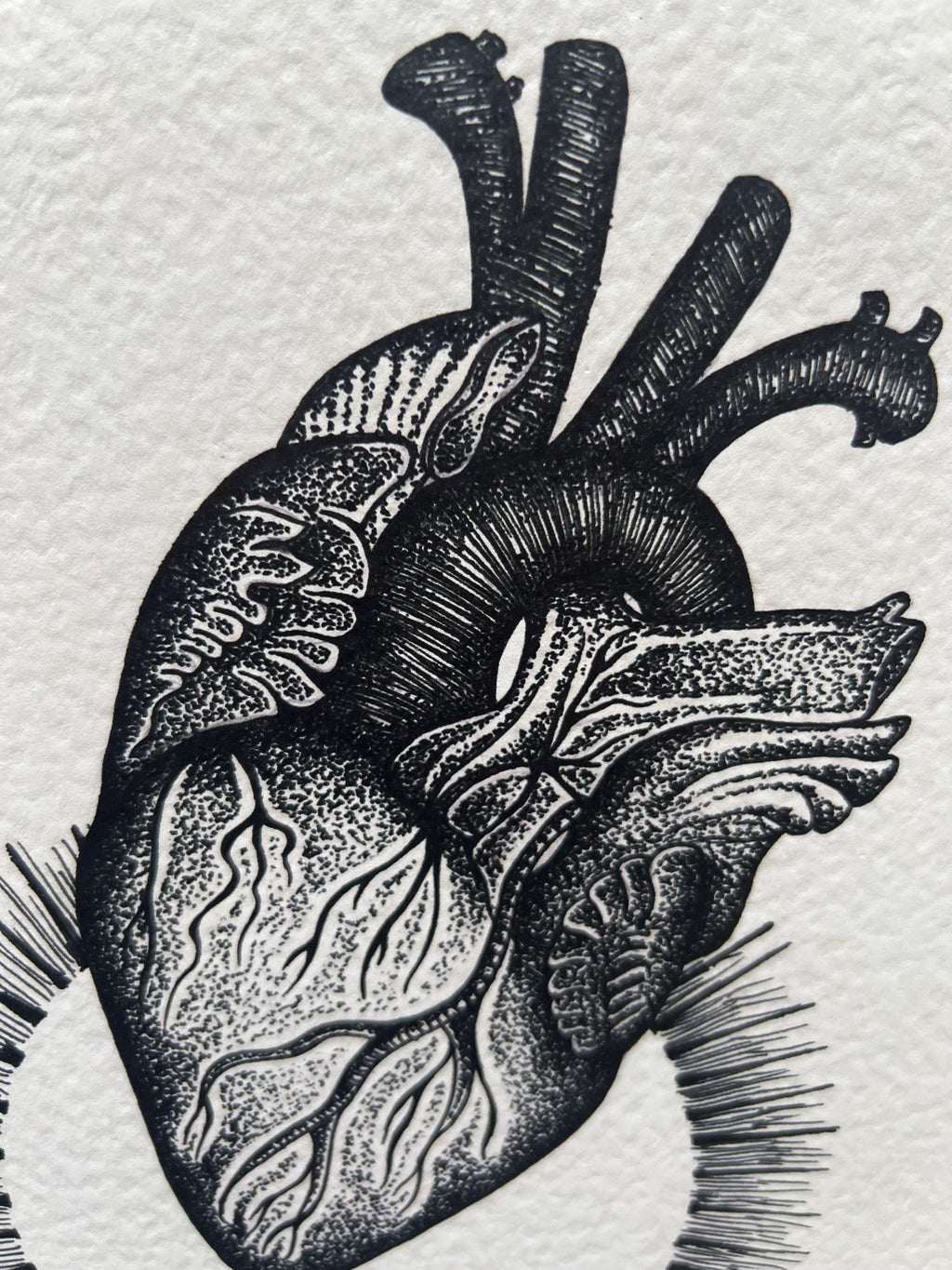 Anatomical heart art print, A4 wall art, blackwork dotwork