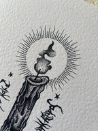 Gothic Candle Art Print Illustration, Black Dotwork A4 Poster