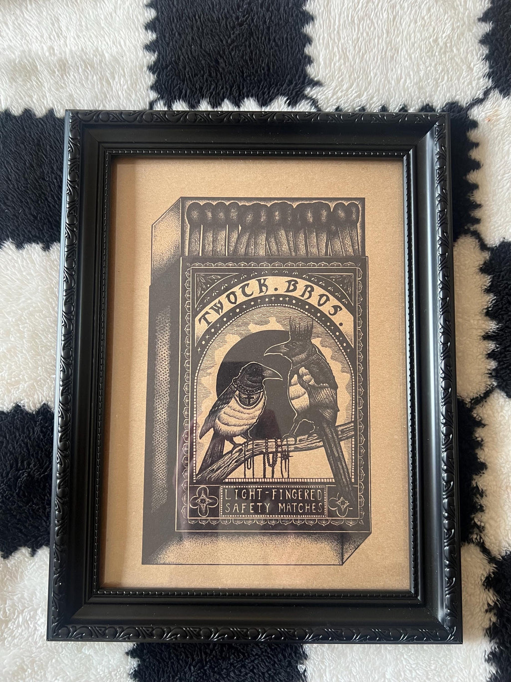 Magpie Art Print, A4 wall art, blackwork dotwork drawing, Matchbox Design