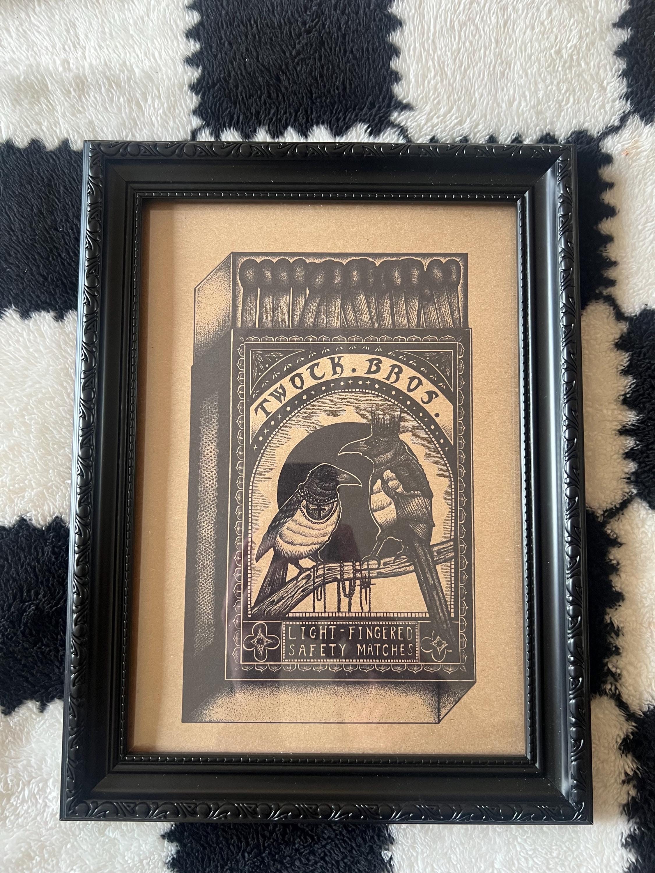 Magpie Art Print, A4 wall art, blackwork dotwork drawing, Matchbox Design