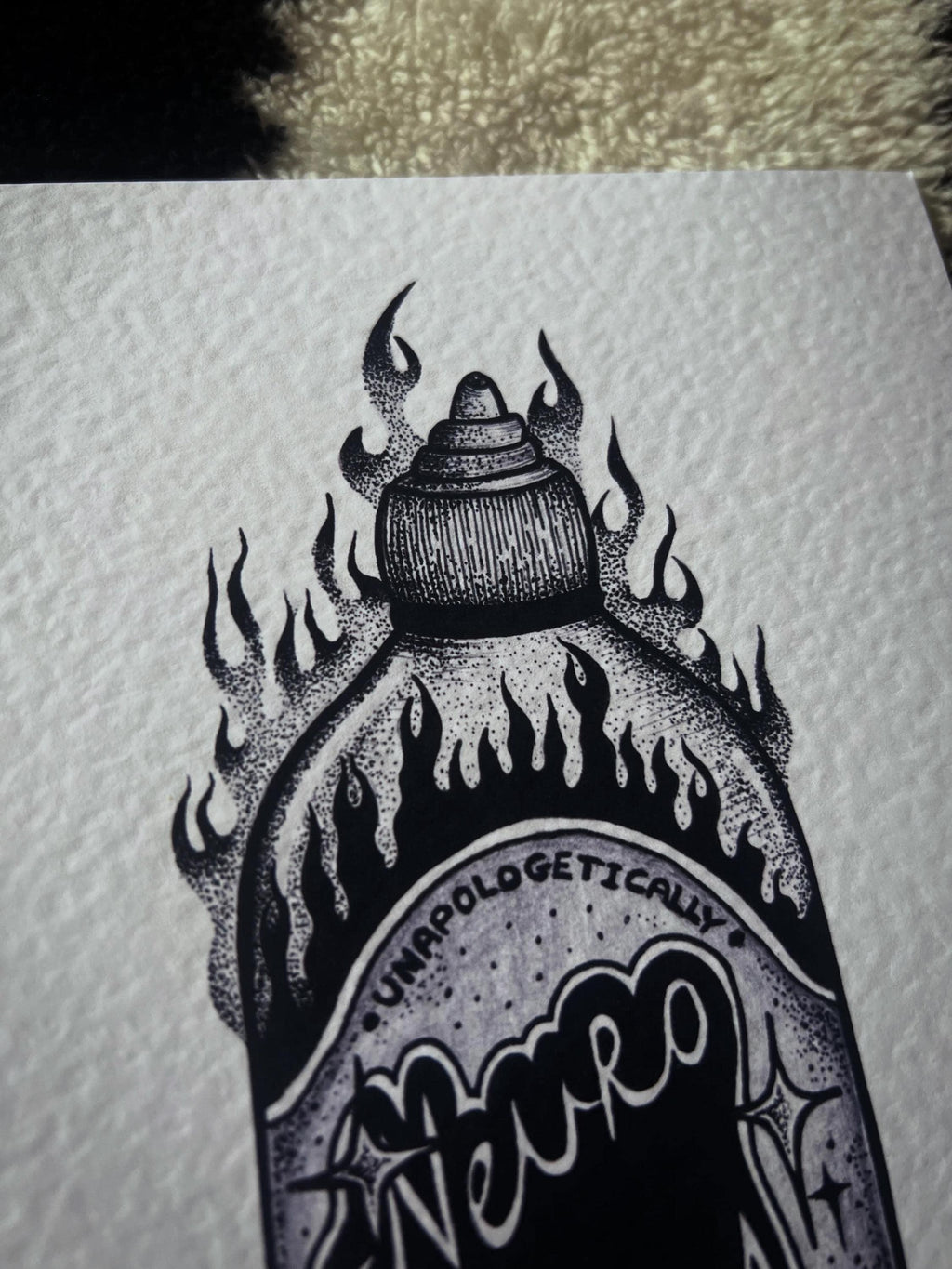 Neurospicy hot chilli sauce print illustration, A5 blackwork dotwork wall art