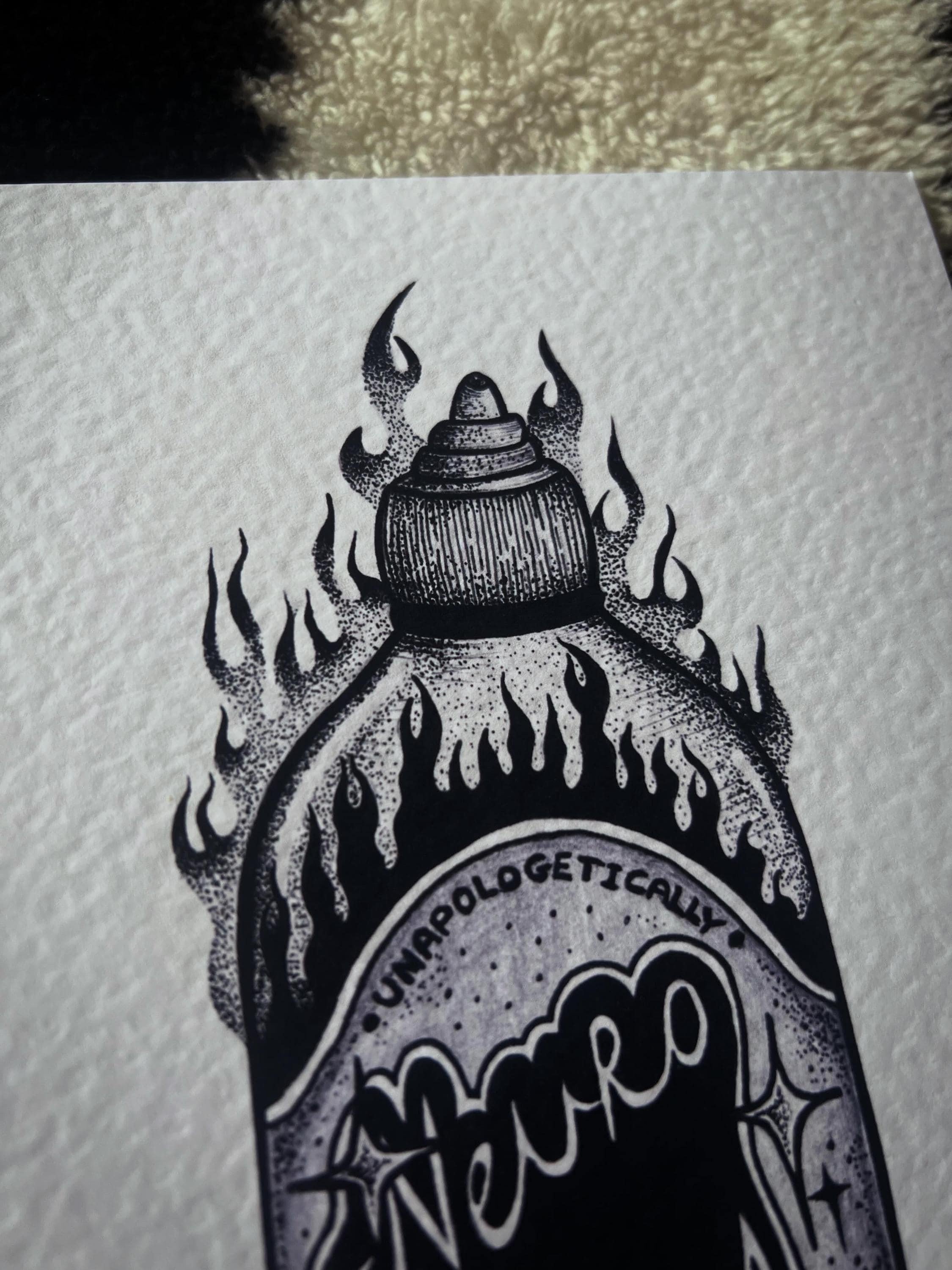 Neurospicy hot chilli sauce print illustration, A5 blackwork dotwork wall art