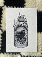 Neurospicy hot chilli sauce print illustration, A5 blackwork dotwork wall art