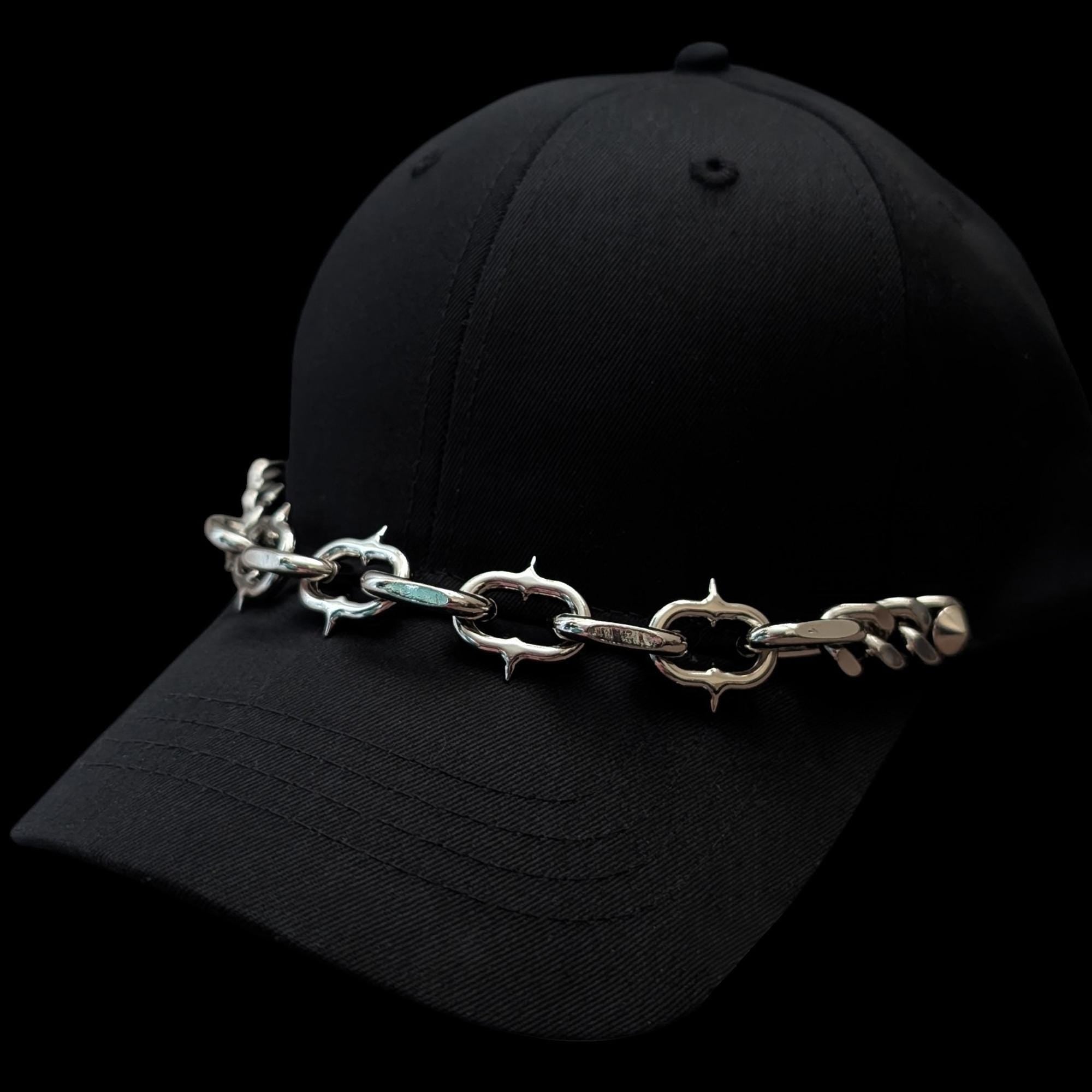 Live Wire Black Baseball Cap with Silver-Tone Chain Detail