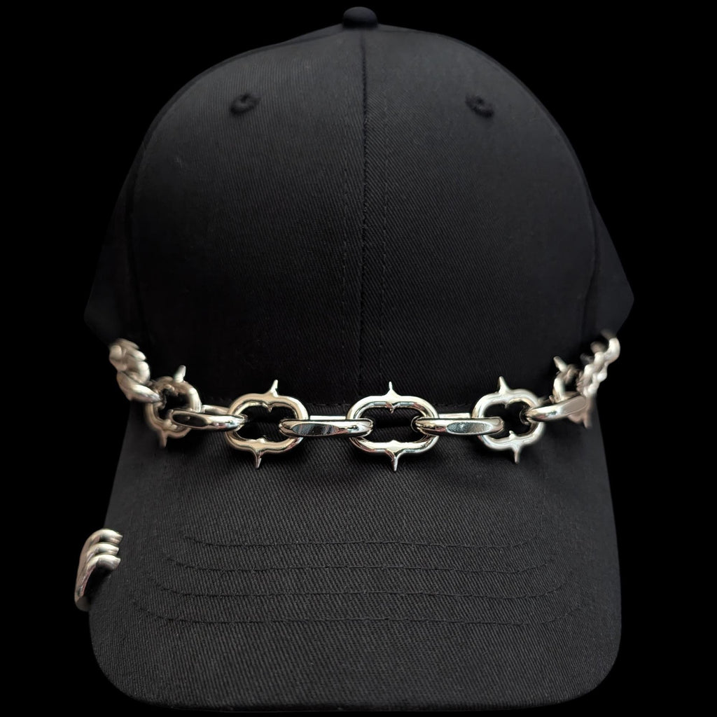 Live Wire Black Baseball Cap with Silver-Tone Chain Detail