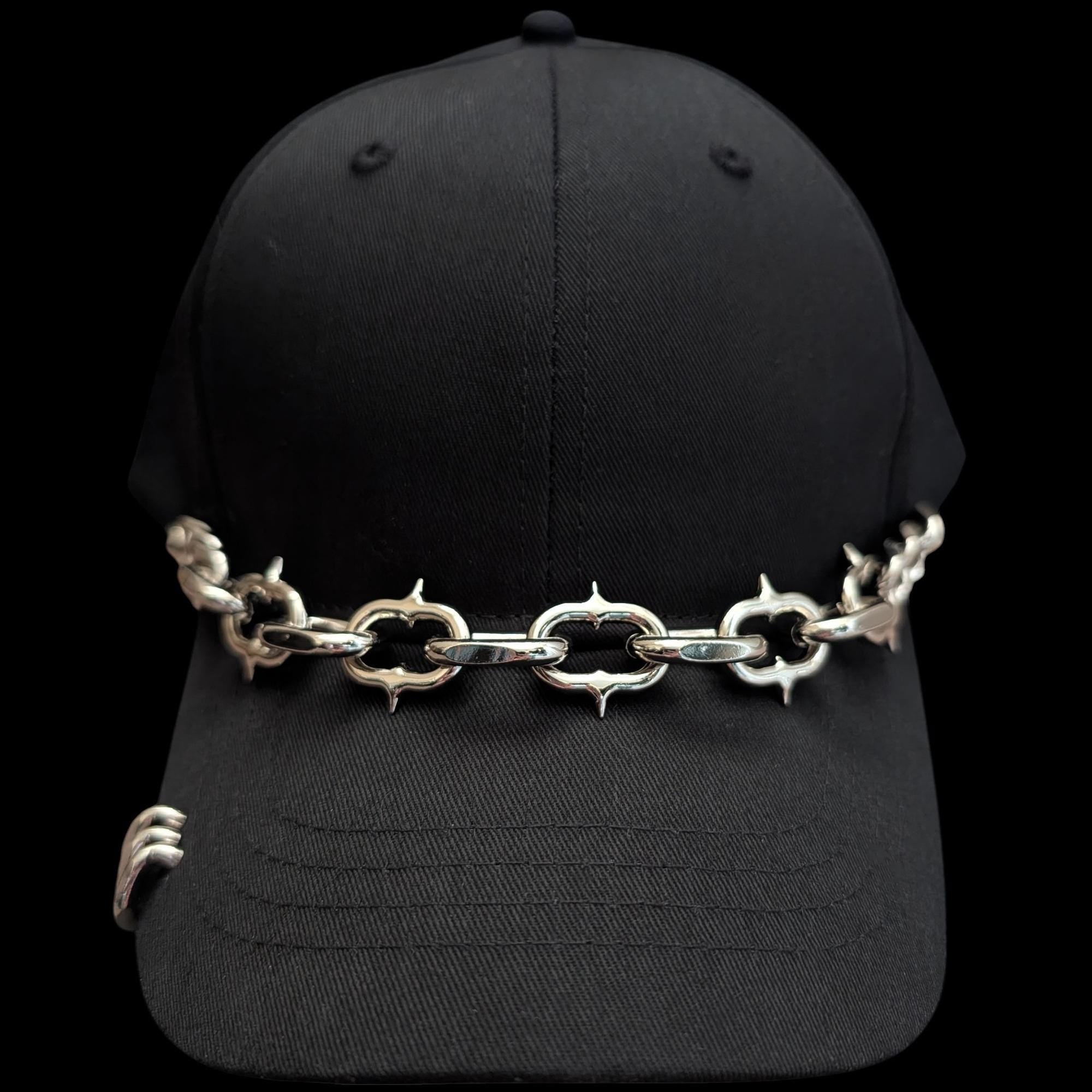 Live Wire Black Baseball Cap with Silver-Tone Chain Detail