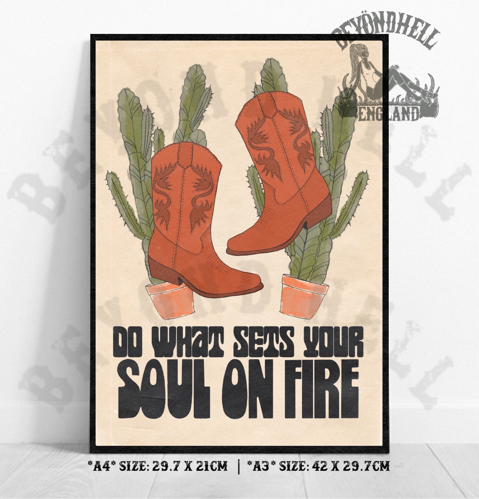 Soul on Fire Cowboy Boots Art print